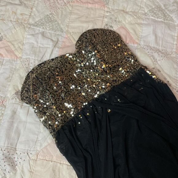 no brand y2k gold sequined black mini dress with rouched sides size small - Picture 3 of 7
